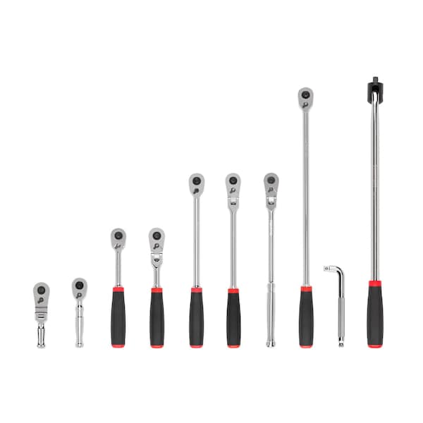 3/8 Inch Drive Quick-Release Comfort Grip Ratchet, L-Handle, and Breaker Bar Set (10-Piece)